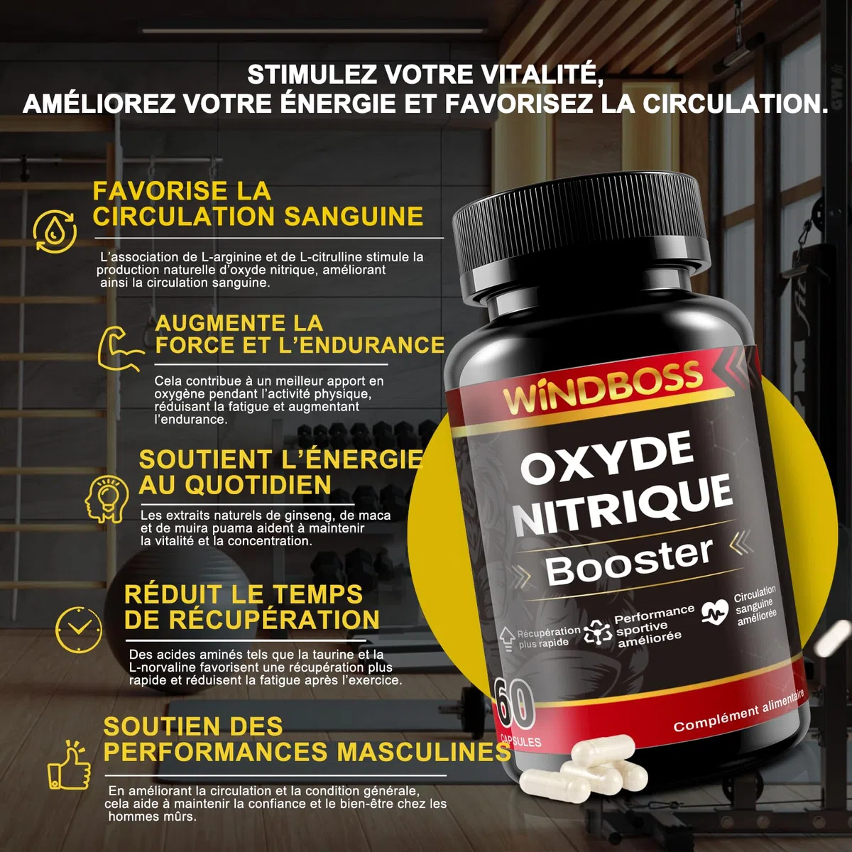 WINDBOSS Pack 2 en 1 – Booster d’Oxyde Nitrique & Complément Prostate pour Hommes – 60 Gélules Chacun – Améliore Circulation, Endurance, Santé Urinaire et Qualité du Sommeil avec