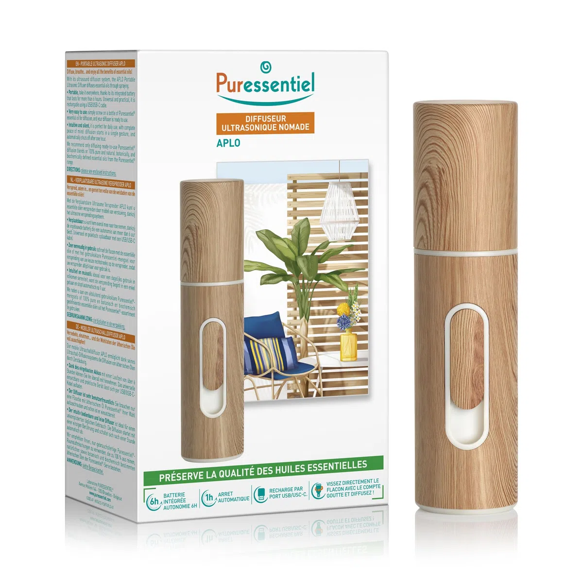 Puressentiel – Diffuseur d’huiles essentielles APLO – Diffusion ultrasonique sans eau – Nomade