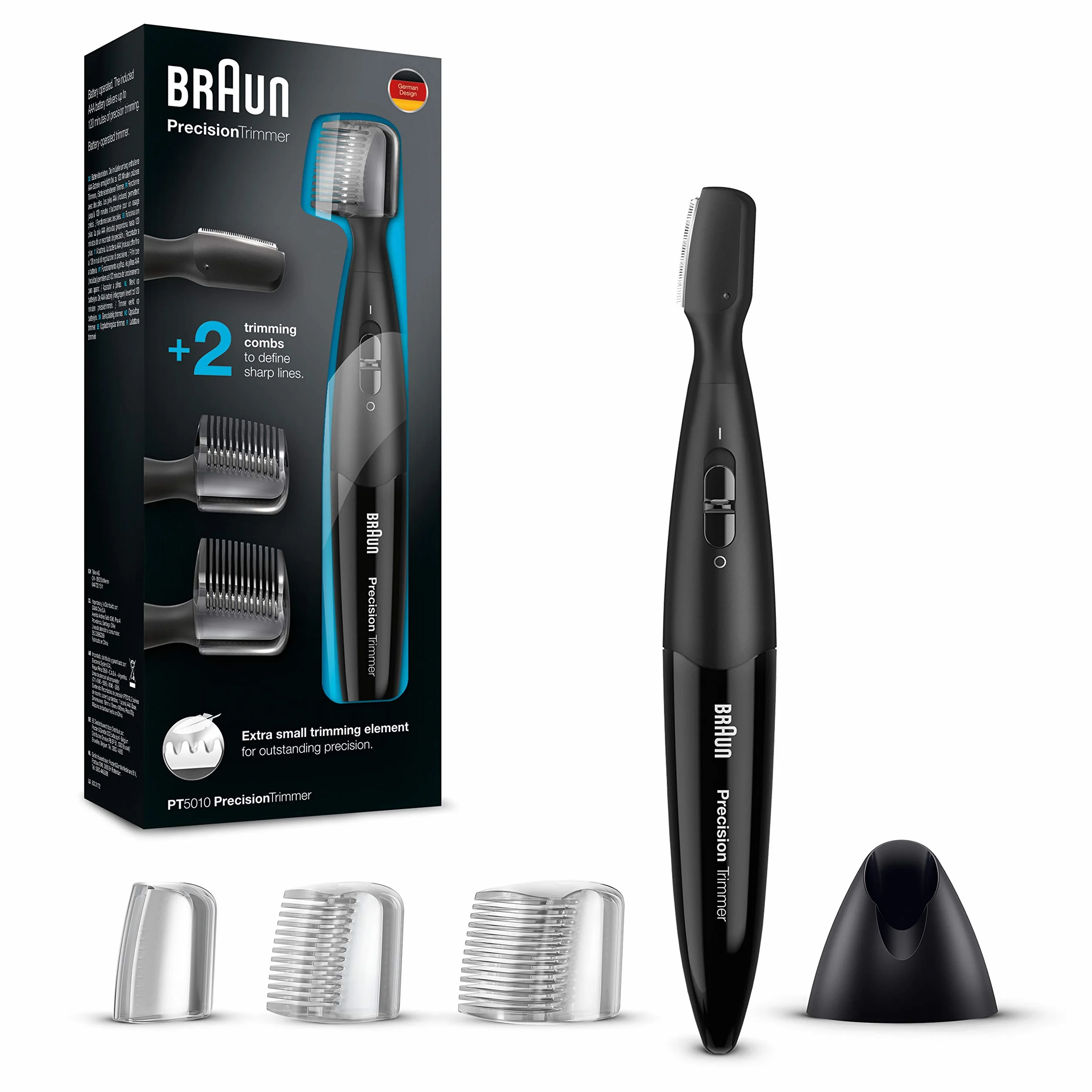 Braun Precision Trimmer Tondeuse Électrique Homme Barbe de Précision, Noir, Les deux sabots de coupe confèrent une coupe flexible et précise, PT5010