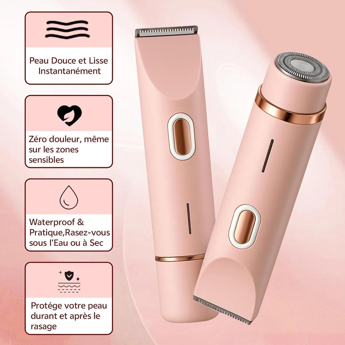 Rasoir Klyne Femme, Tondeuse Femme Intime, Klyne Tondeuse Rasoir 2.0 Femme, Tondeuse Intime & Sourcils, Recharge Usb, Étanche Ipx7, Pour Bikini, Jambes, Aisselles Et Nez (Rose)