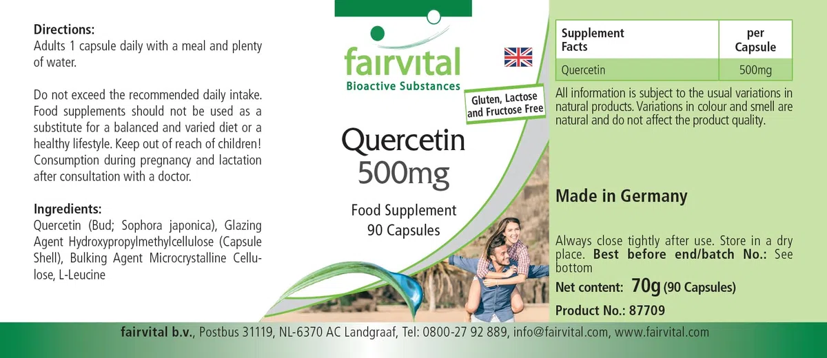 fairvital Quercétine 500mg, 90 gélules, HAUTE DOSÉE, VÉGÉTALIENNE, antioxydant