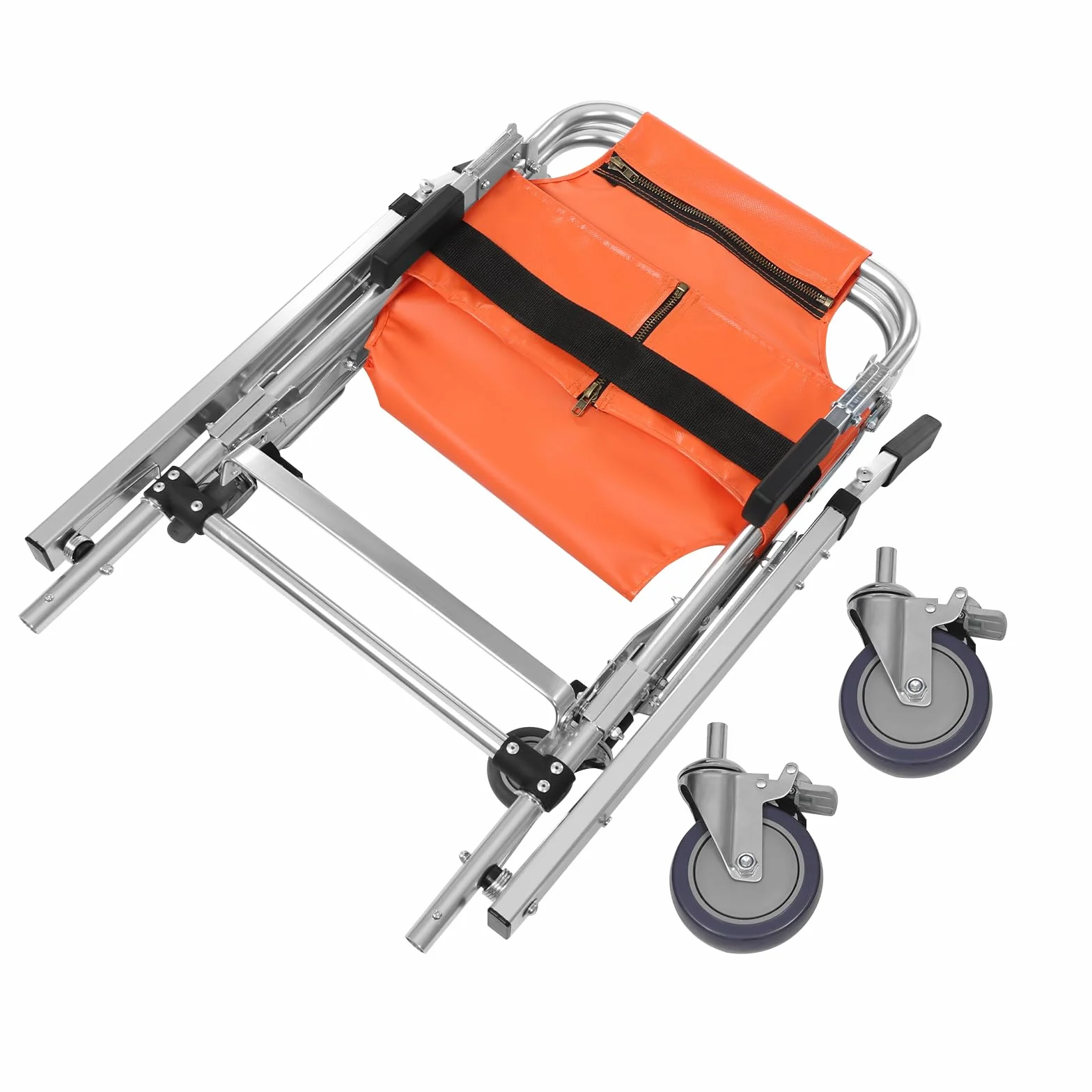 Chaise d'escalier pliante avec roulettes - Deux sangles de siège pliable - Charge maximale : 160 kg - Premiers secours - Chaise d'escalier en aluminium médical - Convient pour la maison, l'hôpital, la