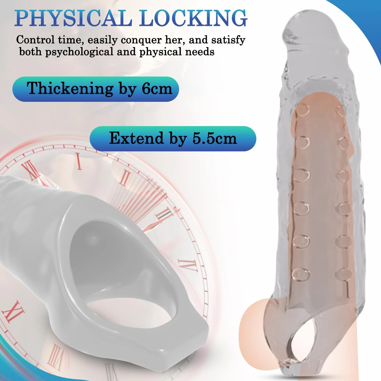 BDSMYEE Gaine de Pénis de 28 CM pour Homme, Extension du pénis avec Anneau Testiculaire Gaine Penien Réaliste Masturbateur Jouets Sexuels pour Couples (Transparent)
