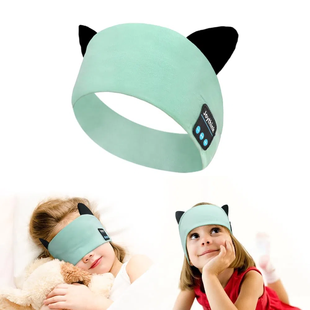 Joythink Casque Bluetooth Enfant pour Dormir, Bandeau Écouteurs Doux avec Masque de Sommeil, Haut-Parleurs Fins Intégrés, Sans Fil, Idéal Voyage Avion, Sieste, Musique,Aqua