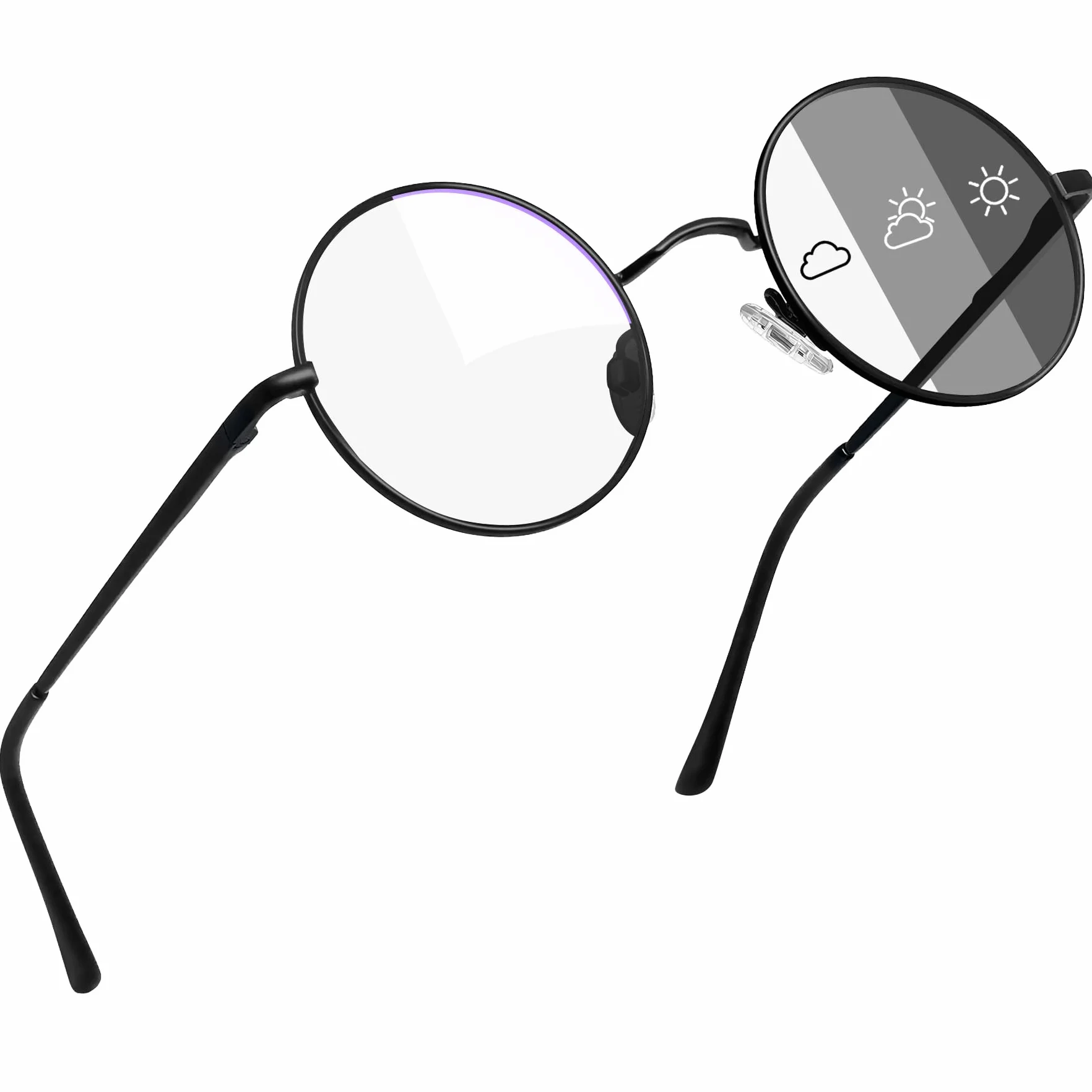 Joopin Lunettes Photochrimiques Anti Lumière Bleue pour Homme Femme, Lunettes Soleil Rondes Métal UV400