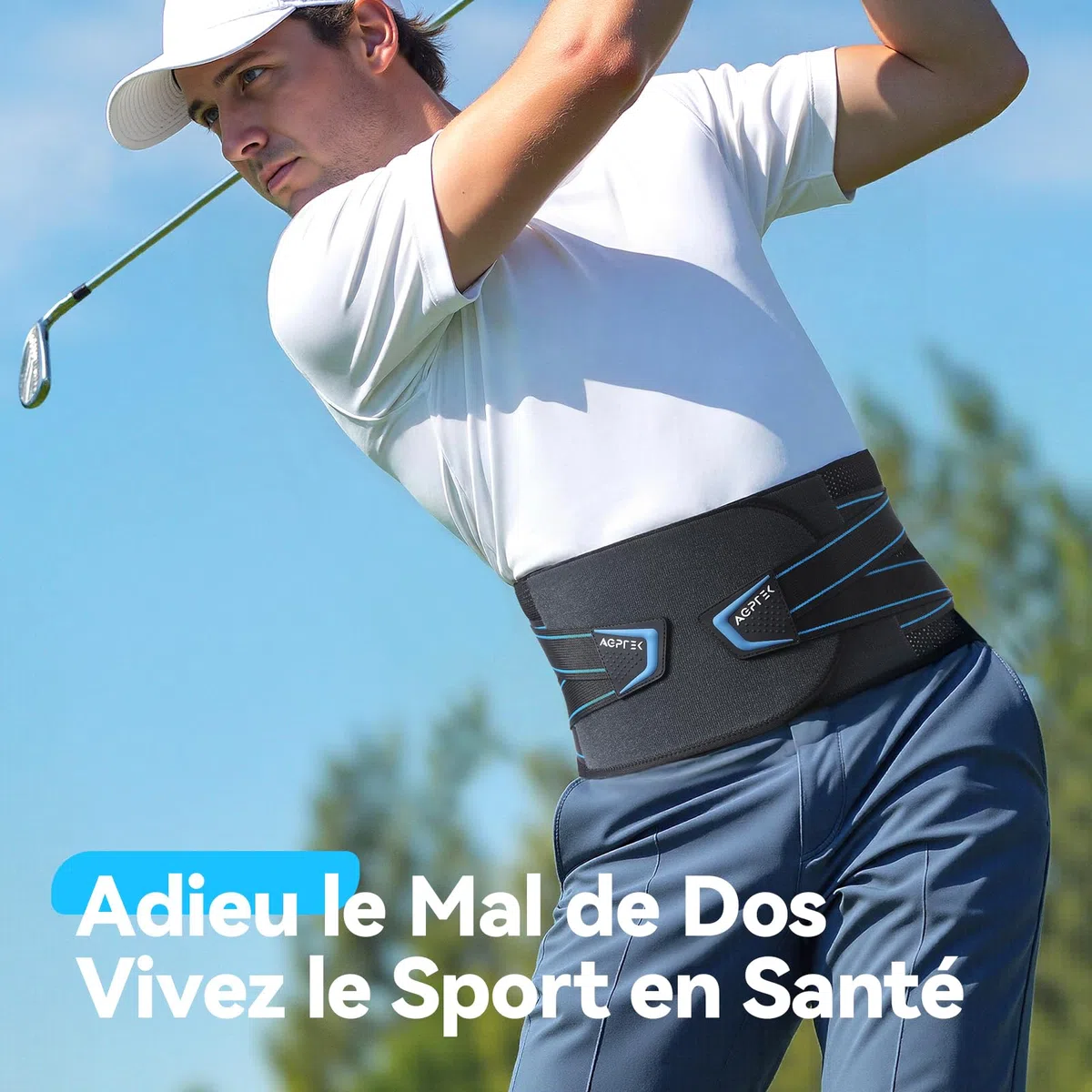 AGPTEK Ceinture Lombaire, Ceinture de Soutien Dorsal Respirant avec Coussin 3D Ergonomique, Soulage les Douleurs Lombaires, Ceinture à Double Sangle Réglable pour Sport, Musculation, Homme/Femme, M