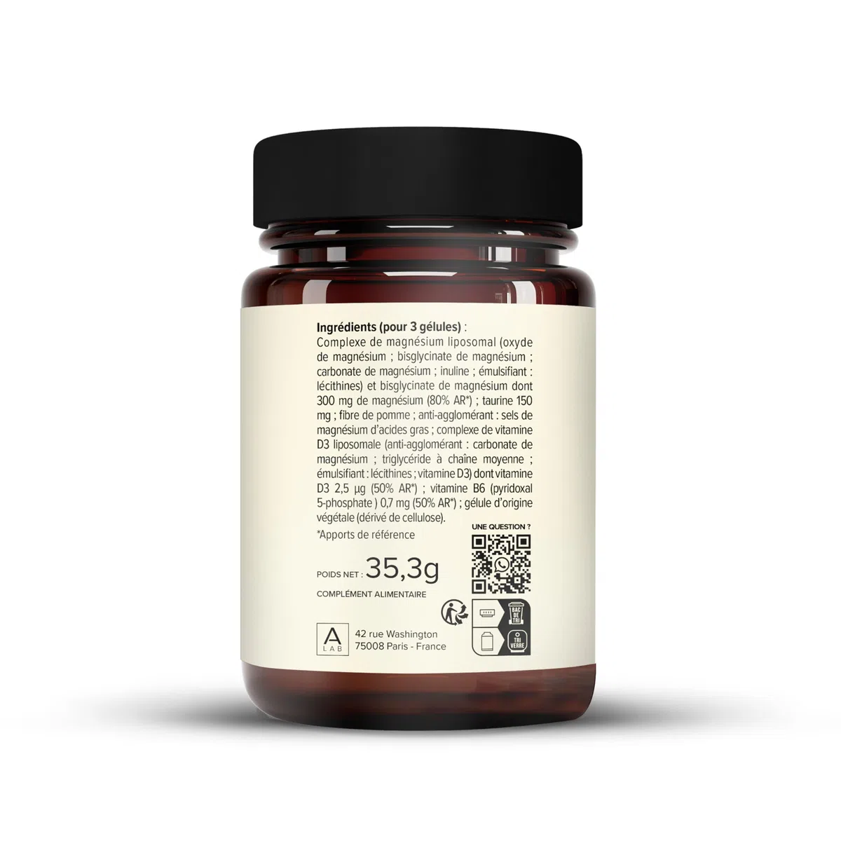 A-LAB Magnesium Liposomal 300 mg - Anti Stress, Fatigue, Troubles Du Sommeil - Magnésium, Taurine, Vitamine D3, Vitamine B6-2 mois de prise - Fabriqué en France