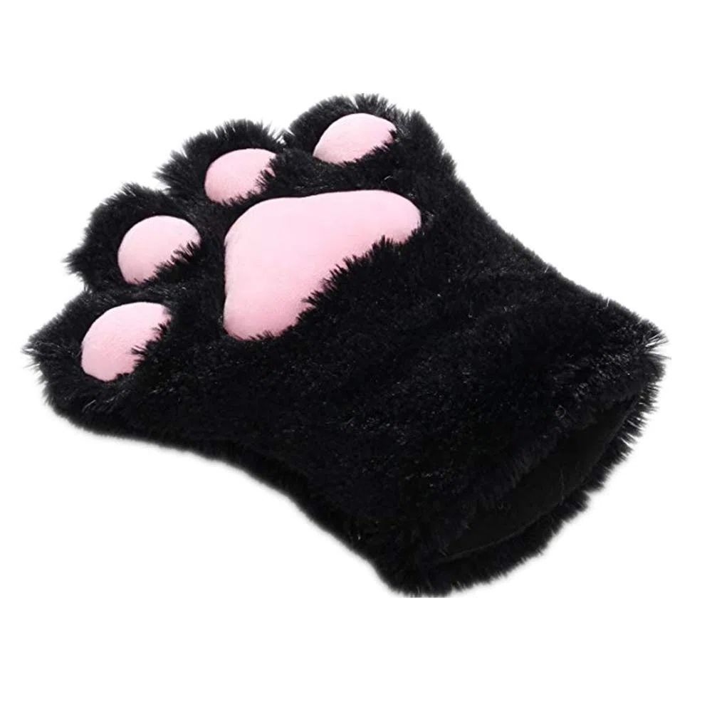 Ensemble de gants et oreilles de chat en peluche avec bandeau, queue (noir)