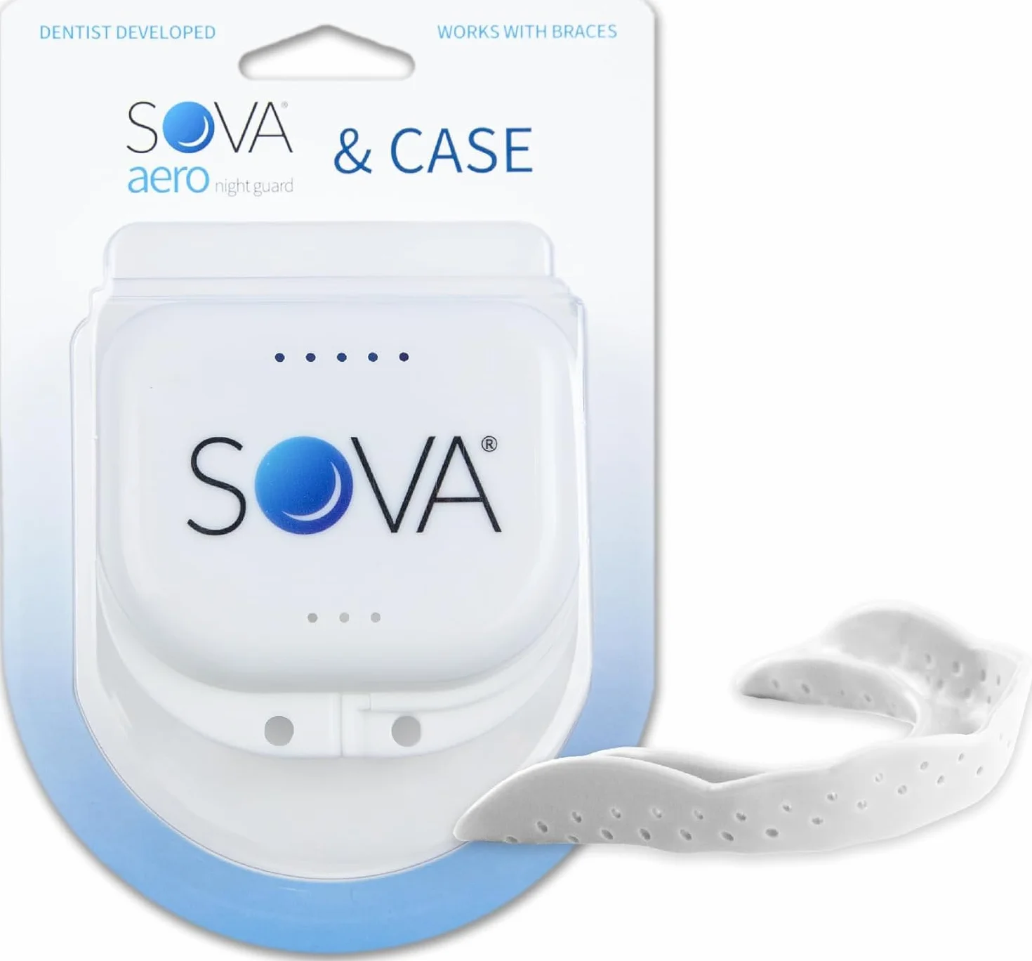 SOVA Aero Night Guard – Gouttière Dentaire contre le grincement nocturne/bruxisme - Protège-dents ajustable - 1.6mm - Remodelable jusqu'à 20 fois - Pour adultes - Avec son étui