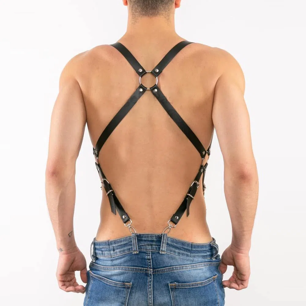 GLADIATOR Harnais de poitrine en cuir souple pour homme Noir