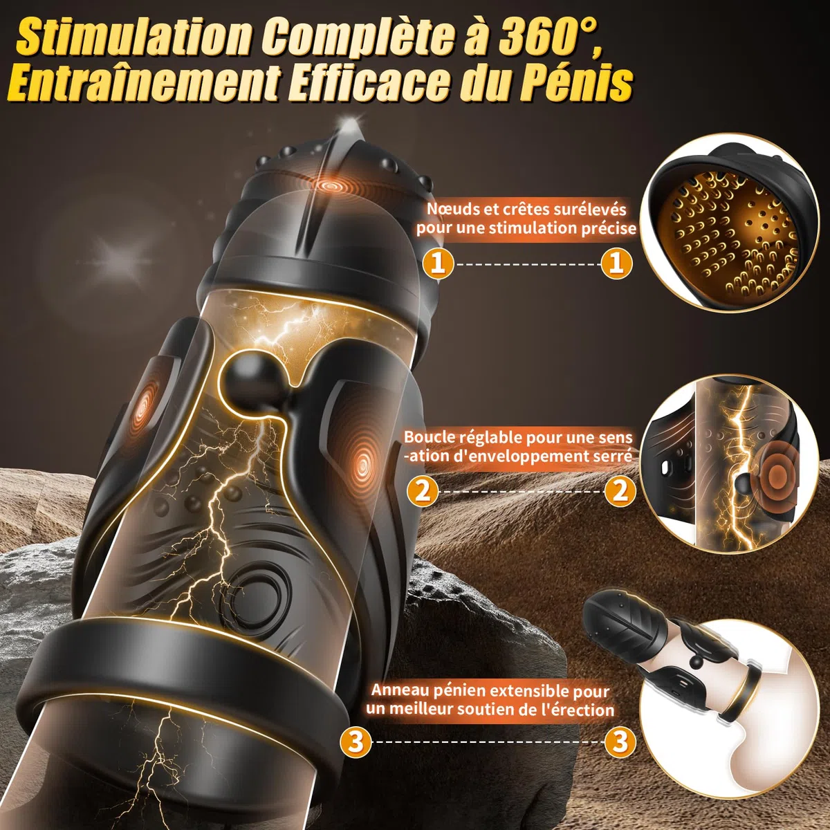 Vibromasseur Homme Masturbateurs Masculins Sex Toys - Masturbâteur Homme Mains Libres Sex Toýs Couple avec Tête Pivotante à 360°et Fortes Vibrations, APP-Anneau Pénien Vibrant pour Massage Penis
