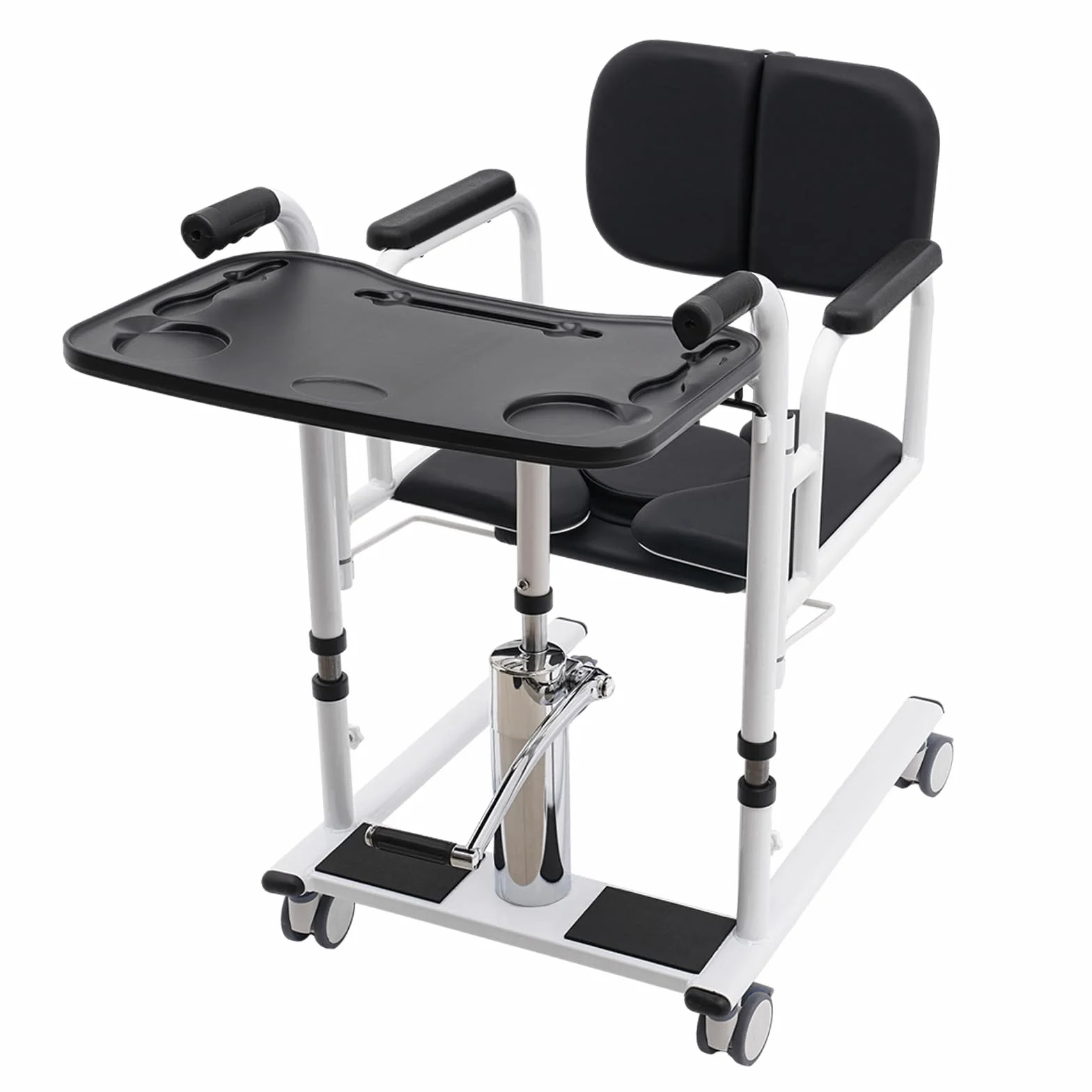 Patientenlifter Chaise de transfert pour patients - Chaise de salle de bain - Fauteuil roulant réglable en hauteur - Pour toilettes et salle de bain