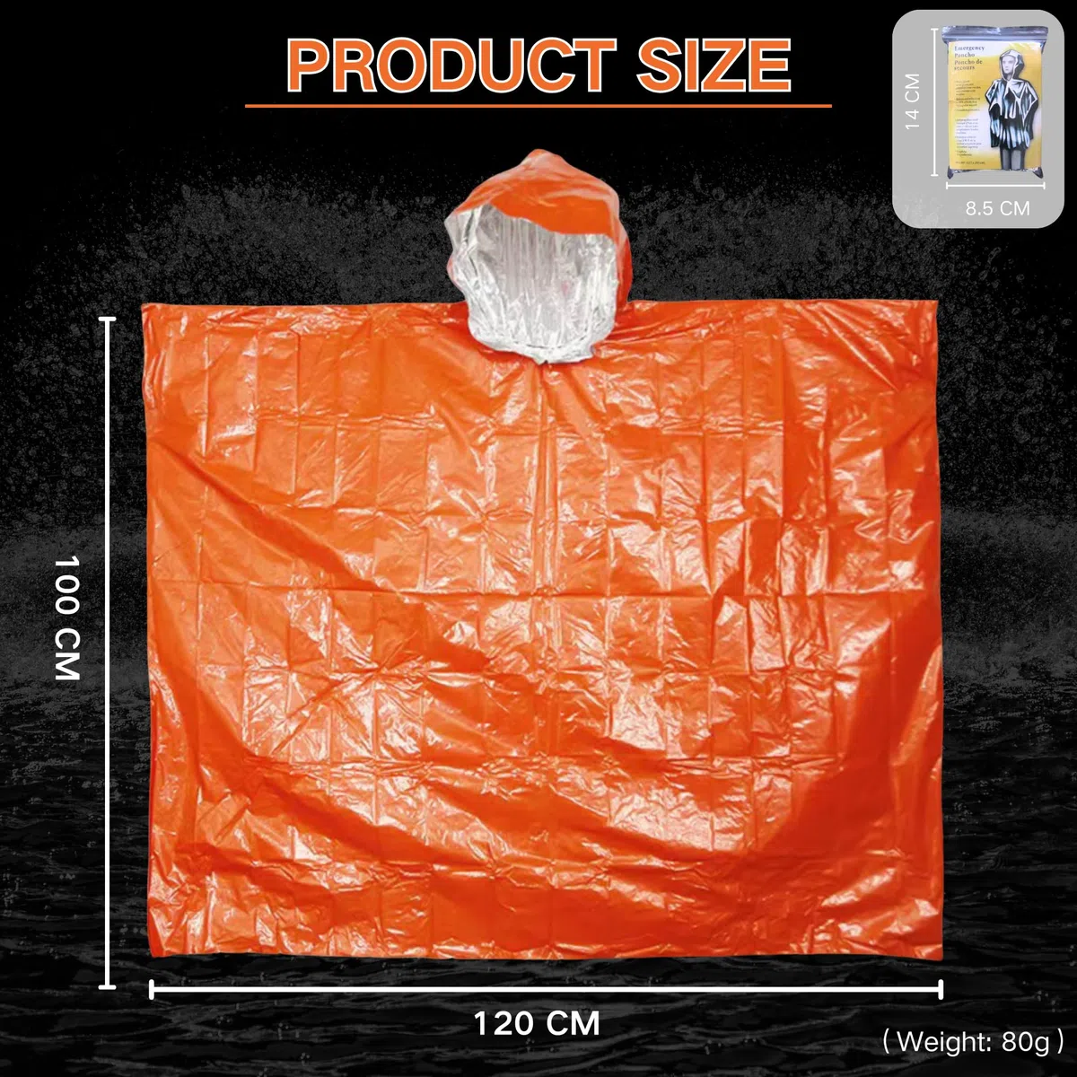 4 Poncho de Survie D'urgence, Survie Thermiques en Mylar, Couvertures d'Urgence en Aluminium, Couverture Thermique Réfléchissante, Survie Parfaite, Premiers Secours, 100 x 120 cm