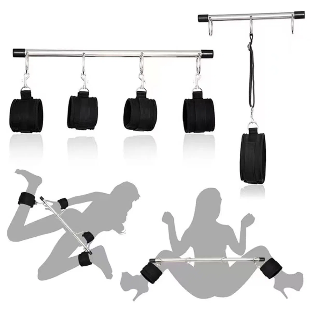 Ceinture de Bondage et Tubes en acier Ensemble de Bondage SM Réglables Menottes de Cheville Jouets Sexuels érotiques Sexuelles SM avec Barre D'écartement en Métal pour débutants et professionnels