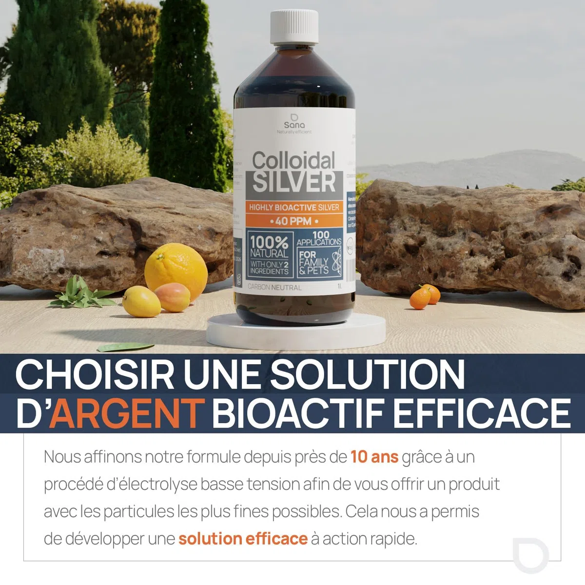 Argent Colloïdal 40 PPM 1000 ml - Supérieur au 15ppm & 20ppm - Oligo élément bio disponible - Liquide 100% Naturel - Pour famille & Animaux