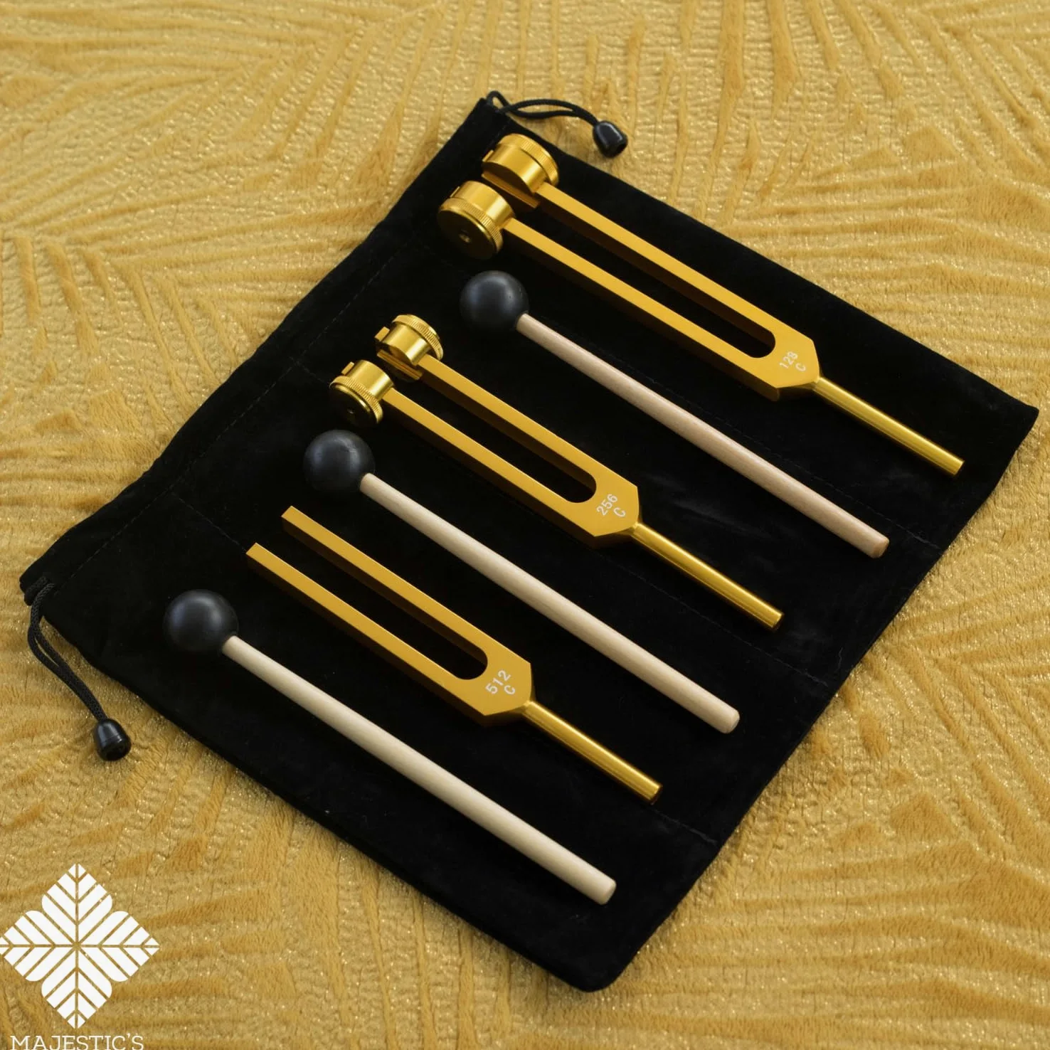 Diapasons Thérapeutiques Professionnels 128hz 256hz 512hz | Pack de 3 en Aluminium Doré, Utilisés Pour Le Yoga Méditation La Thérapie du Son, instrument avec Marteau et Etui de rangement inclus