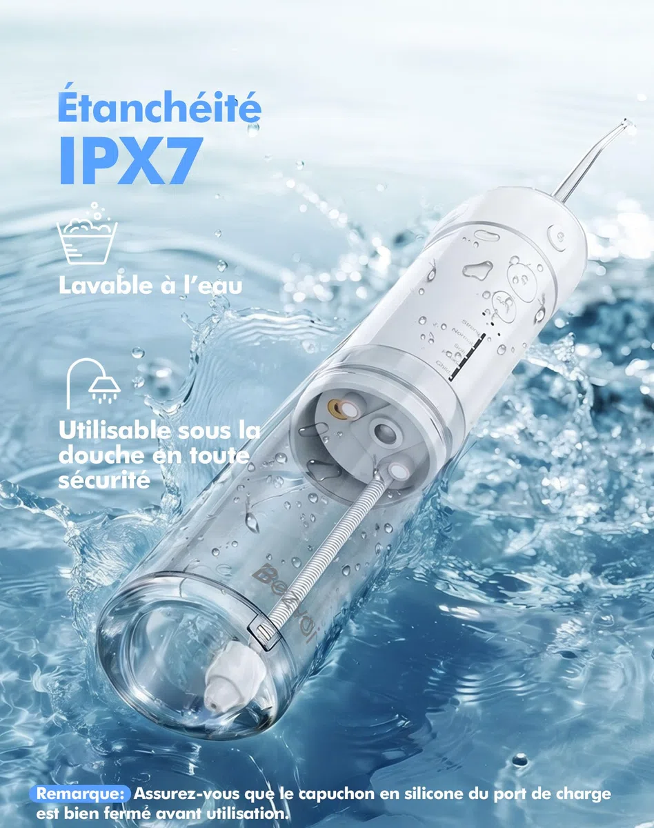 Bezvoi Mini Jet Dentaire Hydropulseur Portable- Irrigateur Oral Rechargeable avec 6 Embouts, 5 Modes, Réservoir 180ml, Étanche IPX7 - Pour Soins Buccaux, Voyage et Soins Orthodontiques,Blanc