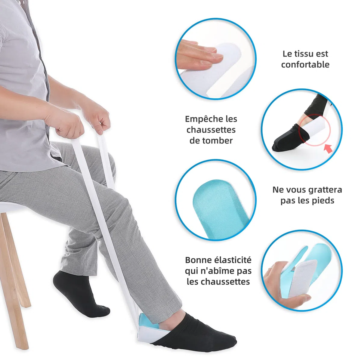 Enfile Chaussettes Kit - Aide à mettre et à enlever chaussettes, chaussures, pantalons - Aide Enfile Bas - Ne Plus Se Baisser, Idéal Personnes Agées, À Mobilité Réduite