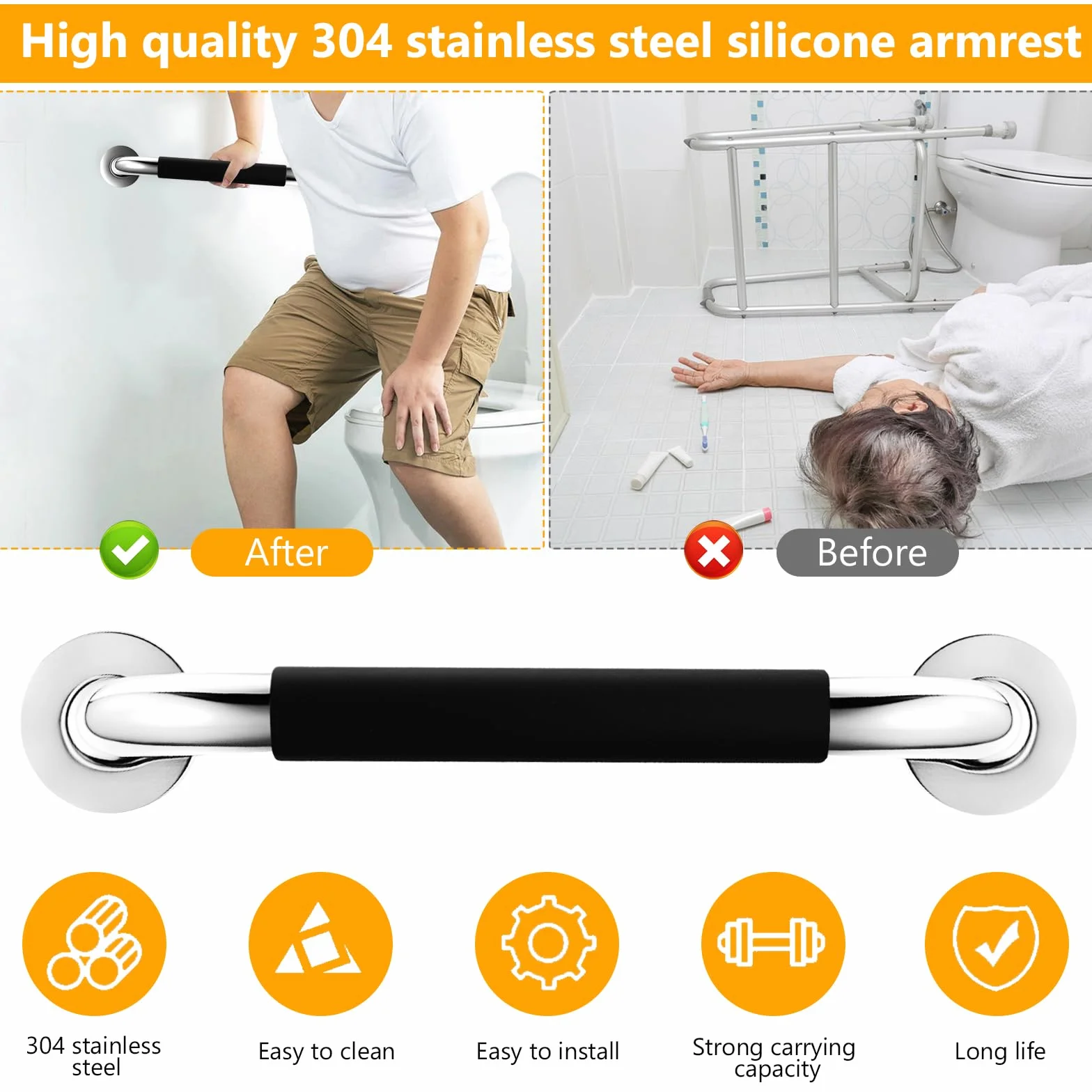 2 Pcs Barre d'Appui WC, Barre de Douche Antidérapante, 30 cm Barres d'appui Salle de Bain, Poignée Douches en Acier Inoxydable, Barres Douche Baignoire pour Toilettes Handicapées Enceinte