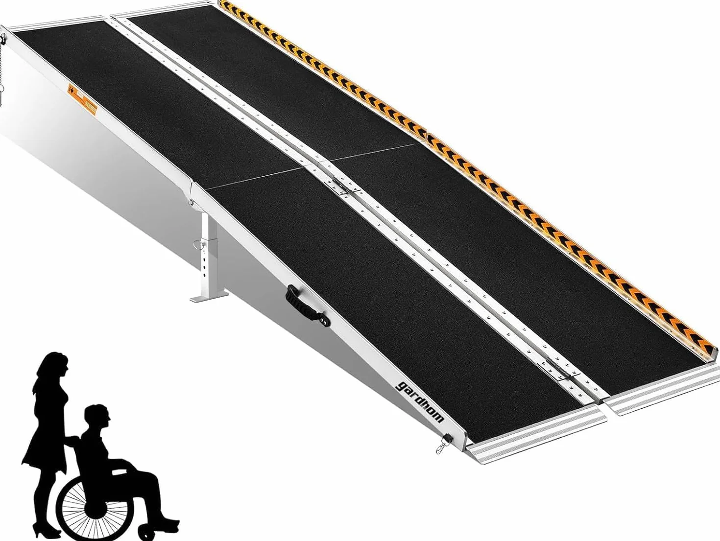 gardhom Rampes pour Fauteuils Roulants 213,5CM, Rampe de Chargement Rampe d'Accès Antidérapante Pliable avec Bordures de Sécurité Max 362KG