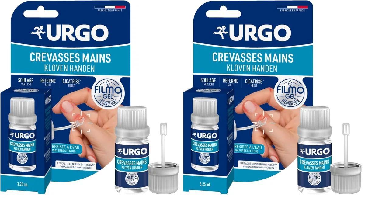 Urgo - Filmogel Crevasses Mains - Film protecteur résistant à l'eau - Soulage, referme et cicatrise - Application précise grâce à la spatule - 3,25ml (Lot de 2)