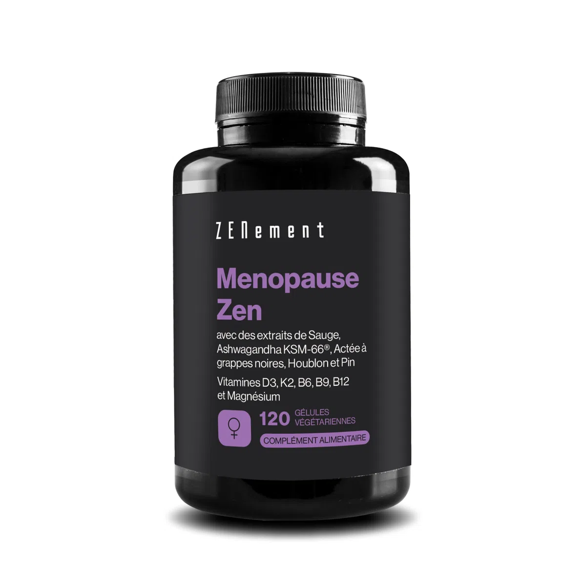 Formule Ménopause Jour & Nuit – 11 Ingrédients Actifs : Sauge, Ashwagandha KSM-66, Houblon, Pin, Actée à Grappes Noires, Vitamines D3 K2 B6 B9 B12 et Magnésium – 120 Gélules, Sans Soja – Menopause Zen