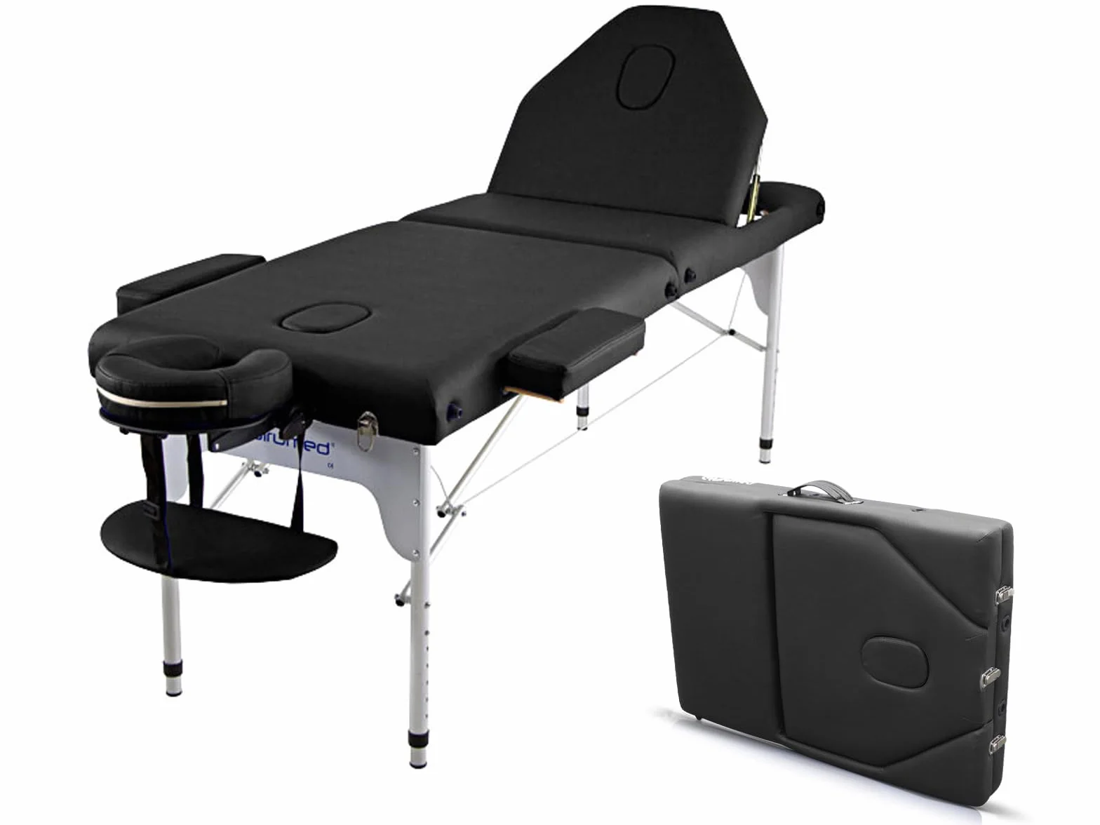 Table de Massage Pliante QUIRUMED Elite Aluminium, 186 x 66 cm, Couleur Noir, Table de Massage, Similicuir, Revêtement Haute densité, Léger, Réglable en Hauteur, Réglable en Hauteur