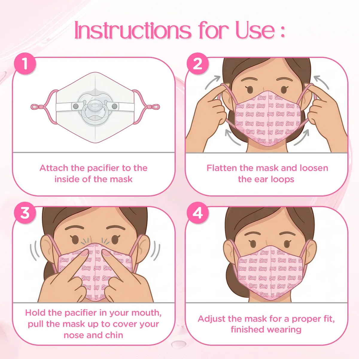 LittleForBig Discreet Sissy Gen II Masque en Tissu Réglable avec Bâillon à Sucette Amovible - Masque Facial Secret Soother avec Sangle Réglable