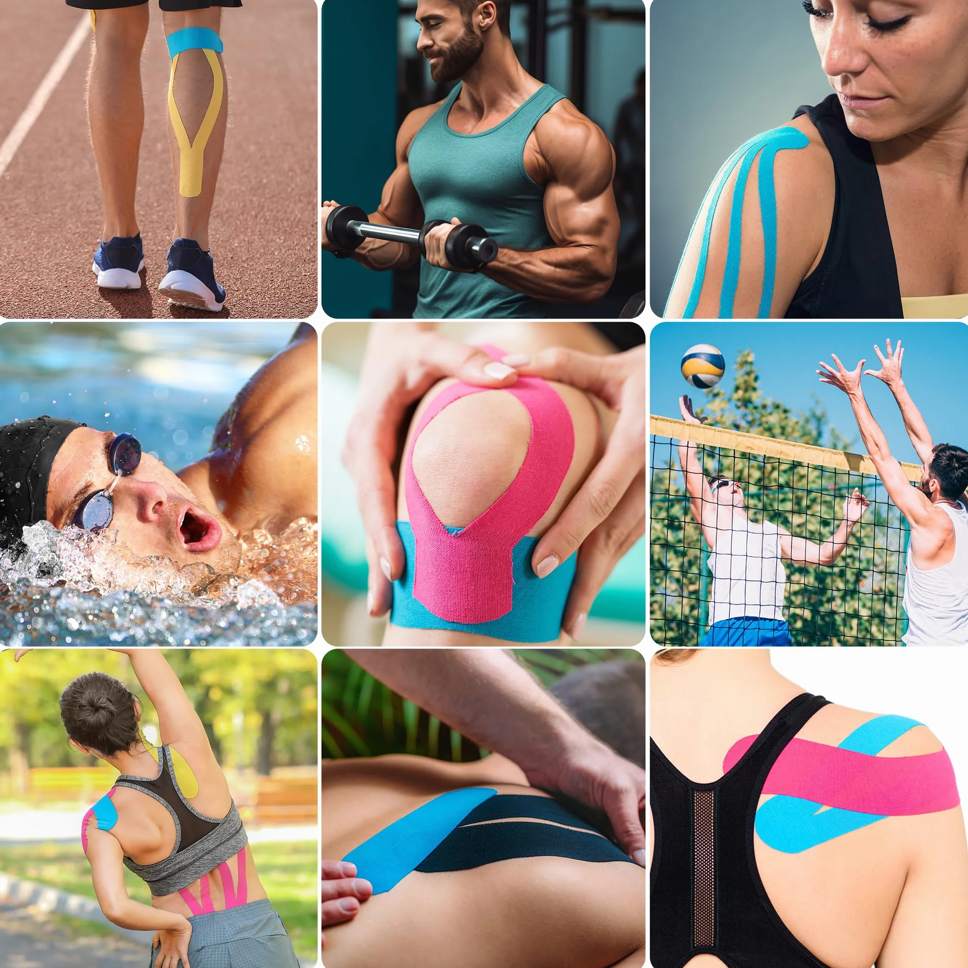 Tape Kinésiologie 6 Rouleaux, Bande Kinesiologie Imperméable K Tape Pour la Récupération des Muscles Blessés & Soutien Articulaire, Strap Sport 5cm x 5m Par Rouleau