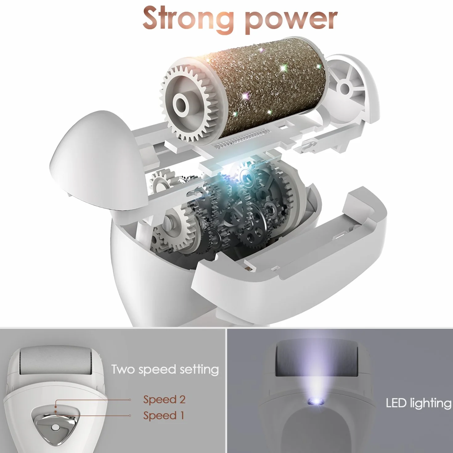 MYCARBON Rapeuse Pieds Pedicure Electrique Professionnel Rechargeable IPX6 Etanche Lime Ponceuse Callosité Corne Peau Morte Lumière LED Couvercle de Protection - BCM-1138