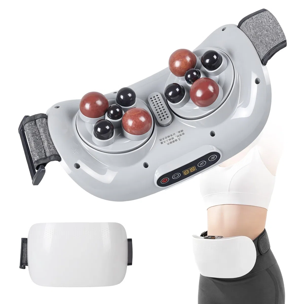Masseur Abdominal, Masseur Rechargeable de 2000 mAh avec Deux Disques et Têtes de Massage en Pierre Bian Appareil de Massage Abdominal avec 3 Niveaux D'intensité pour Abdomen Taille Hanches et Jambes