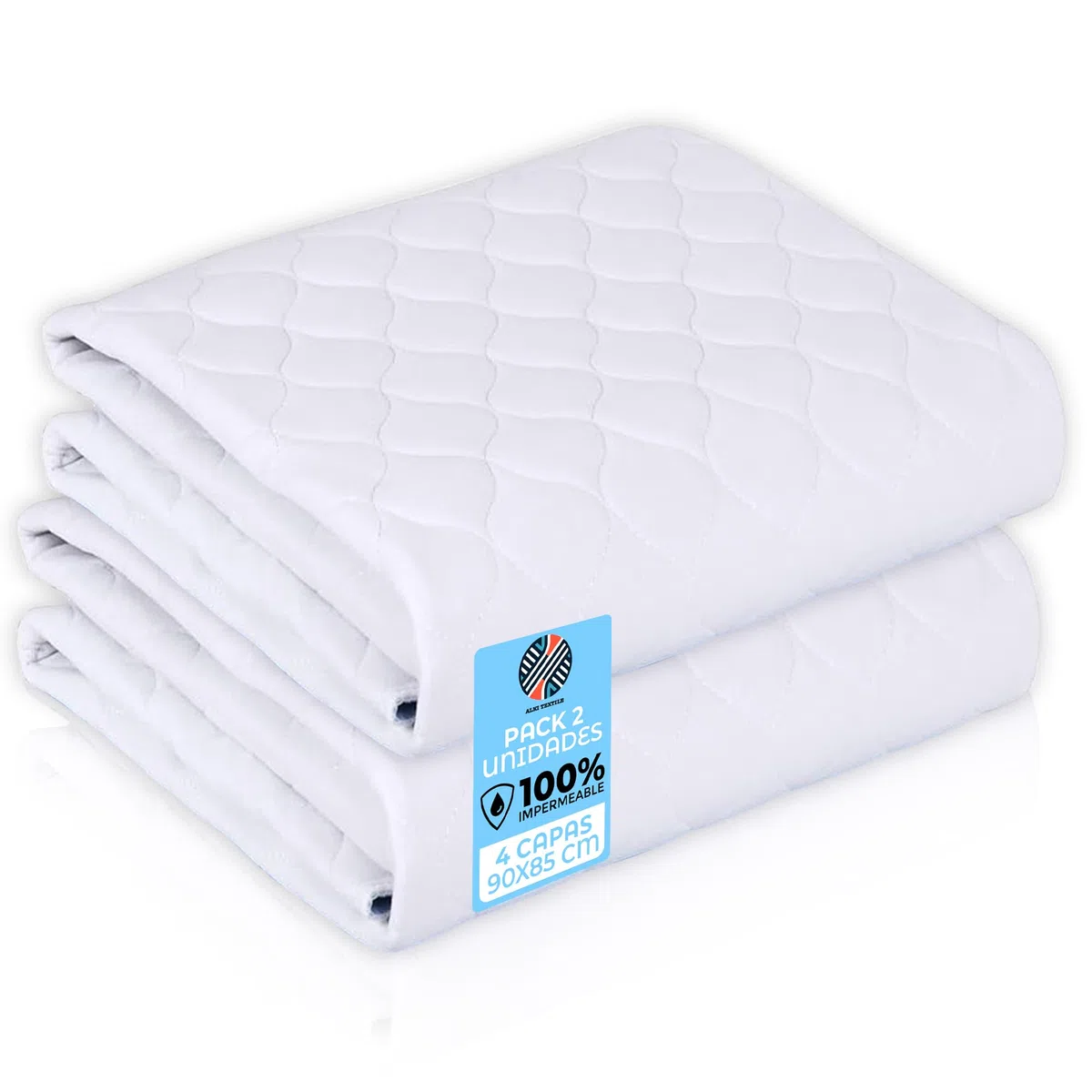 Lot de 2 alèses blancs lavables 90 x 85 cm 4 couches Protège-lit réutilisable Fabriqué en Espagne Idéal pour enfants, matelas bébé et animaux
