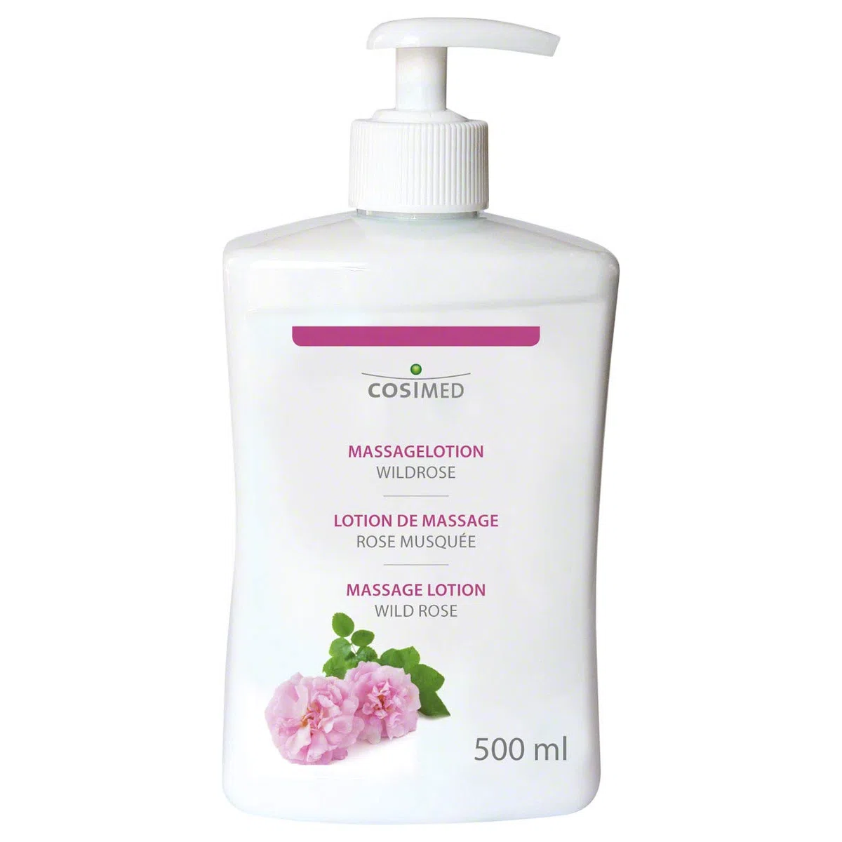 cosiMed Massagelotion Wildrose mit Druckspender, 500 ML, Massage Lotion