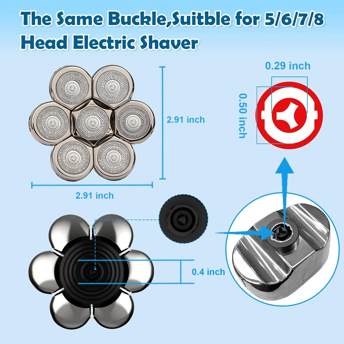 Tête de rasoir électrique: Lames argent pour tête chauve | Remplacement compatible avec rasoirs 5/6/7/8 têtes. Durable, rasage précis