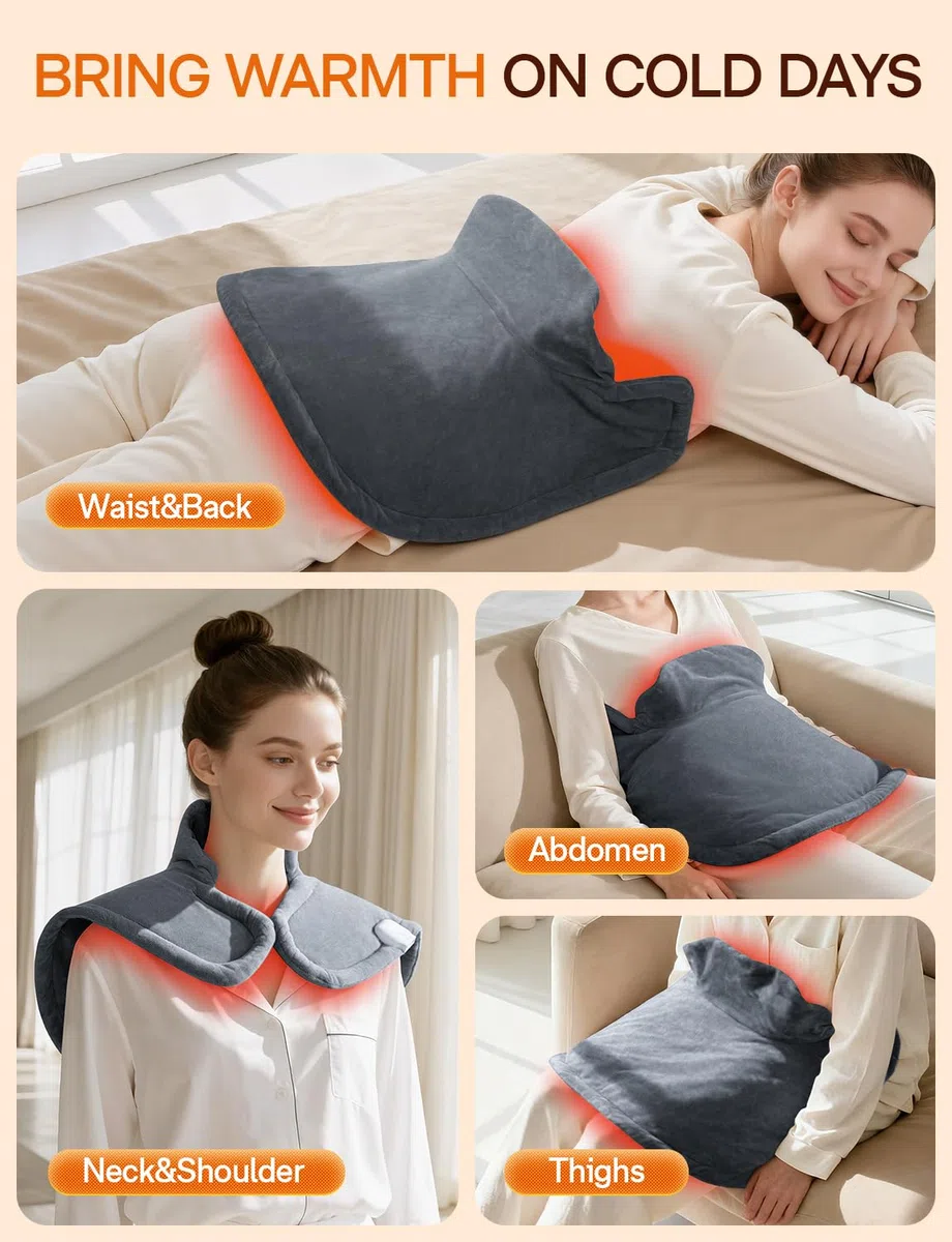 ALLJOY Coussin Chauffant pour le Cou Dos, 48x58cm Chauffante Electrique pour les Epaules 2.2LB, 4 Niveaux de Chaleur, 90 Minutes Automatique, Lavable en Machine,Blocs chauffants Cadeaux Homme Femme