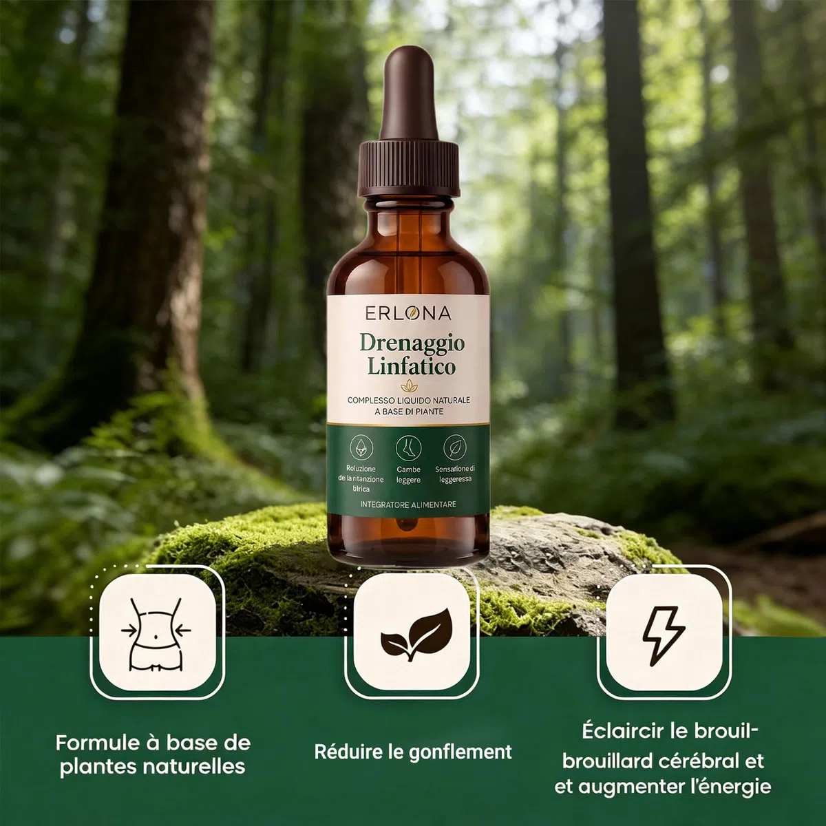 Erlona Drainage Lymphatique Goutte, Drainage Lymphatique Corps Complet Erlona, Mélanges à Base de Plantes Naturelles, pour Femmes et Hommes (1 Pièce)