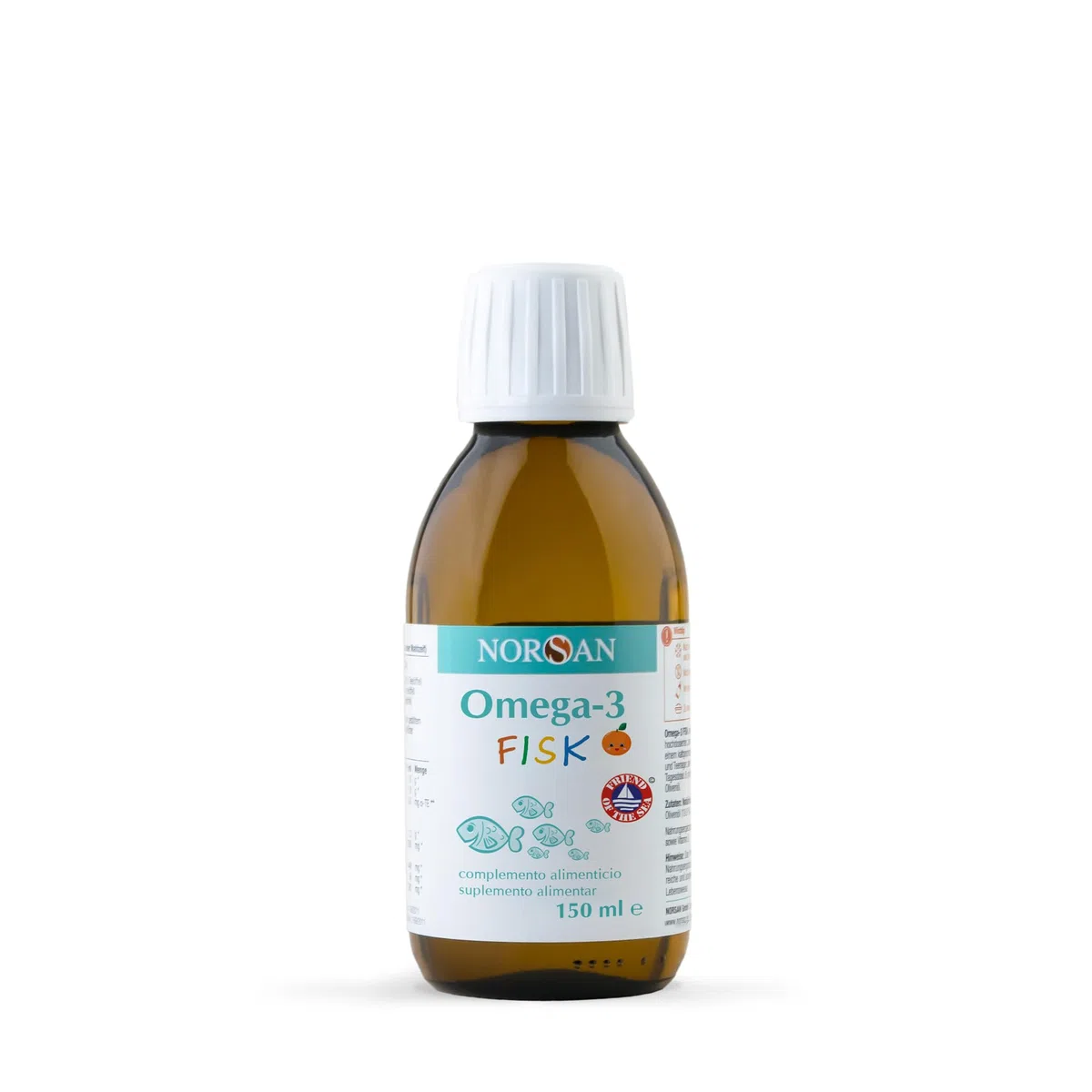 NORSAN OMEGA 3 FISK hautement dosé 150 ml/oméga-3 pour enfant 1.120mg par dose journalière/omega 3 enfant avec EPA & DHA/dose journalière 1 cuillère à café huile de poisson