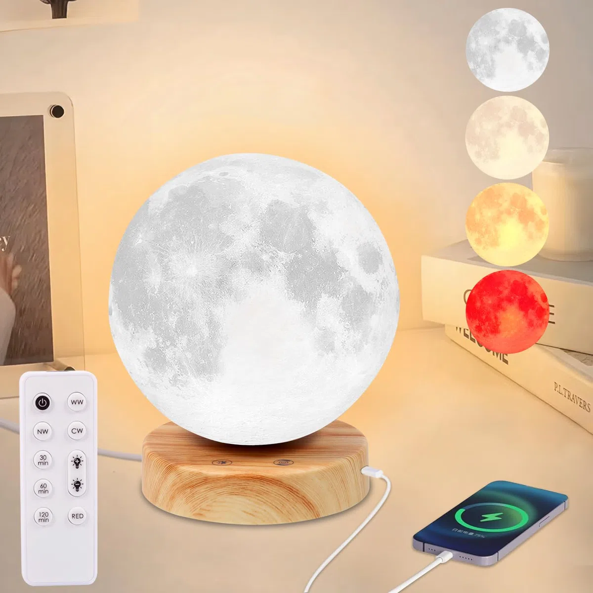 Lampe de luminothérapie – Lampe solaire à spectre complet de 10 000 lux, 3 températures de couleur et lumière rouge 670 nm, contrôle tactile/télécommande, gradation continue, chargement de