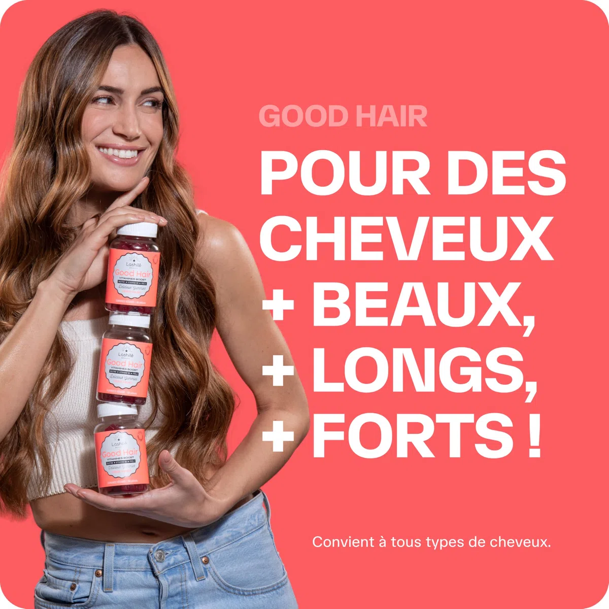 Lashilé Beauty Good Hair – Gummies Cheveux Pousse & Croissance – Complément Alimentaire Cheveux Fortifiants – Biotine, Zinc, Prêle – Vegan, Sans Sucres – Made in France – Cure 1 Mois, 60 Gummies