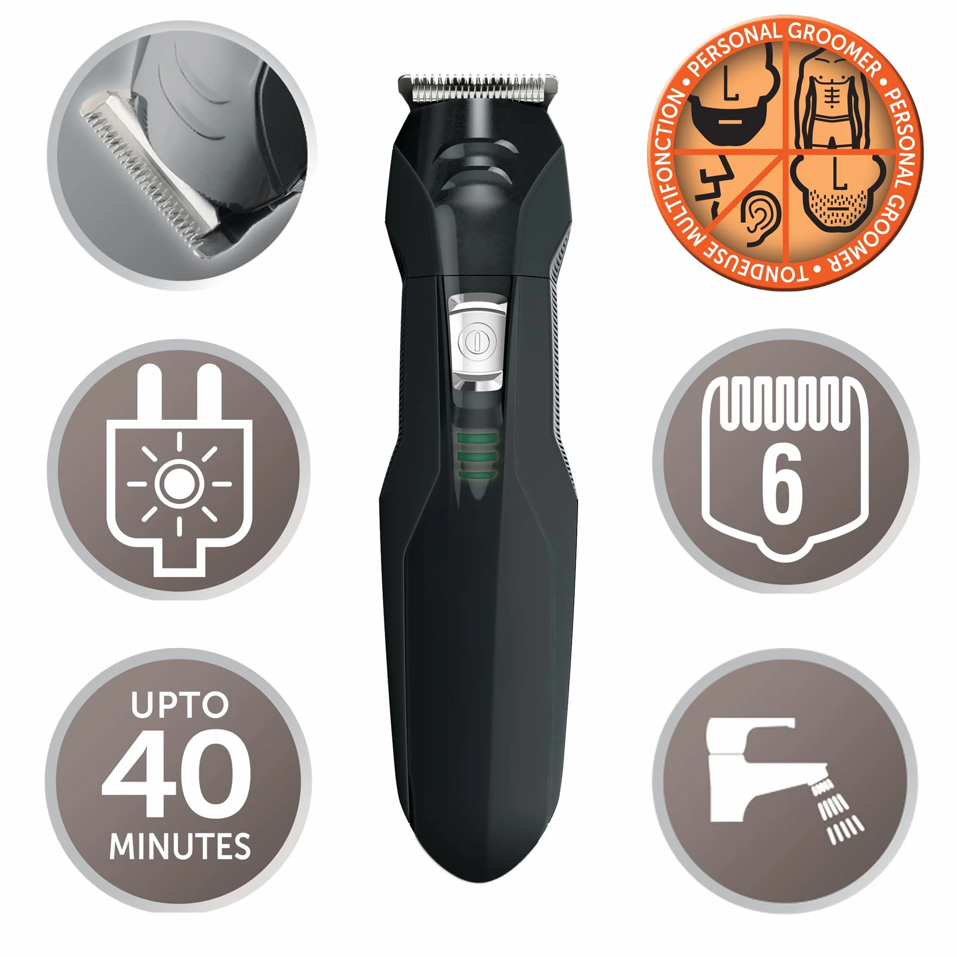Remington Tondeuse Barbe [Multifonction 10 accessoires] Edge (Polyvalent: Poils du visage & du corps,Lames Acier, 4 têtes interchangeables + 6 Sabots, Sans fil,Socle de rangement) Tondeuse PG6030