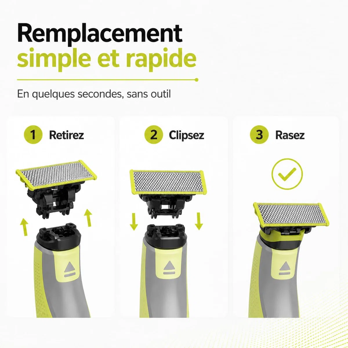 Lame de rasoir électrique - Lot de 3 lames - Compatible avec tous les modèles O Blade- Rasage et entretien de la barbe - 4 mois d'utilisation