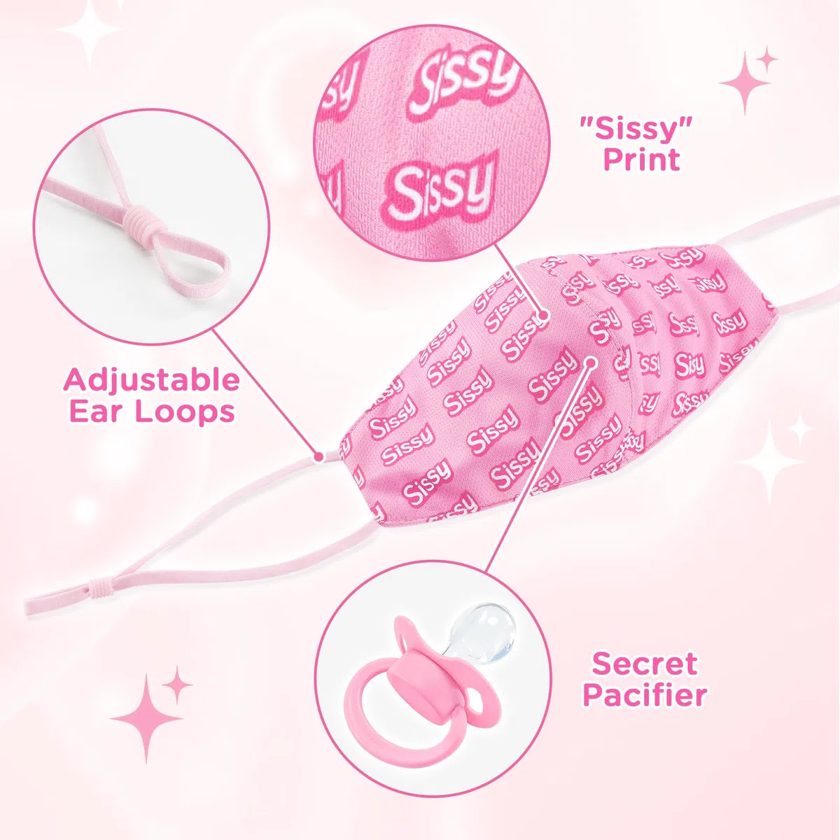 LittleForBig Discreet Sissy Gen II Masque en Tissu Réglable avec Bâillon à Sucette Amovible - Masque Facial Secret Soother avec Sangle Réglable