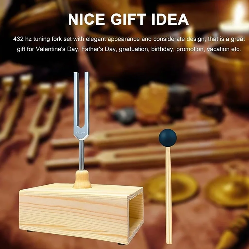 Diapason,Diapason 128hz Thérapeutique,Jeu de 4 diapasons (128 Hz, 136.1 Hz, MI 528 Hz, 4096 Hz) idéal pour la thérapie, pour la thérapie des chakras,la ThéRapie par le Son, le Soulagement Stress(Or)