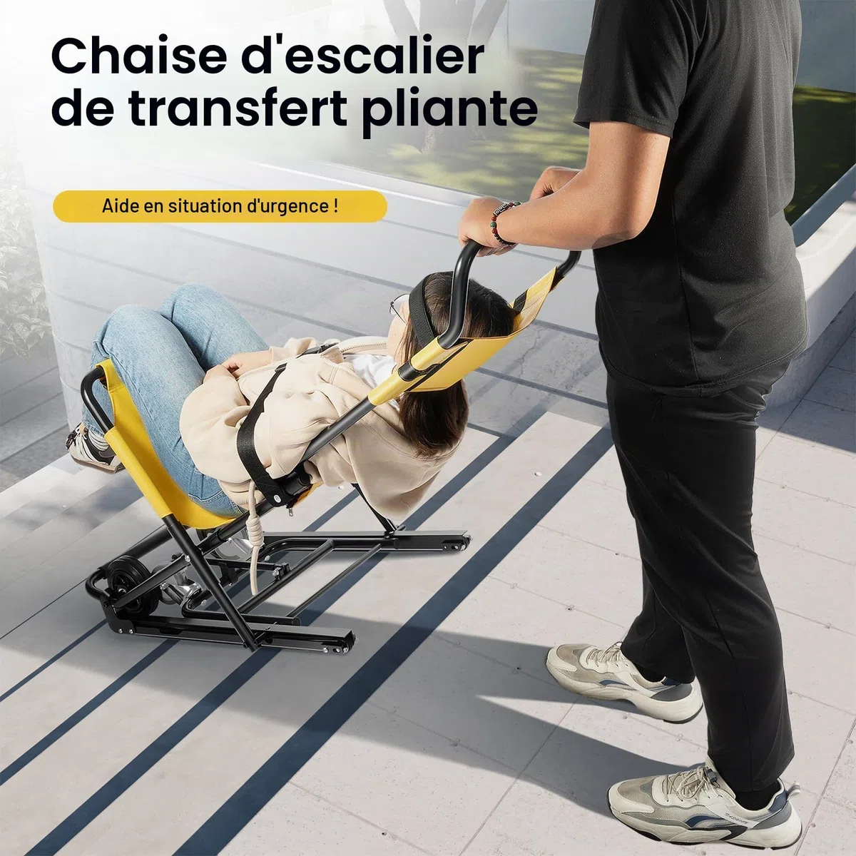 Monte-Escalier Portable, Fauteuil Roulant, Chaise d'Escalier Pliable et Manuelle en Aluminium - Capacité 159 kg - Pour Personnes Âgées et Handicapées - 90 x 54 x 156 cm