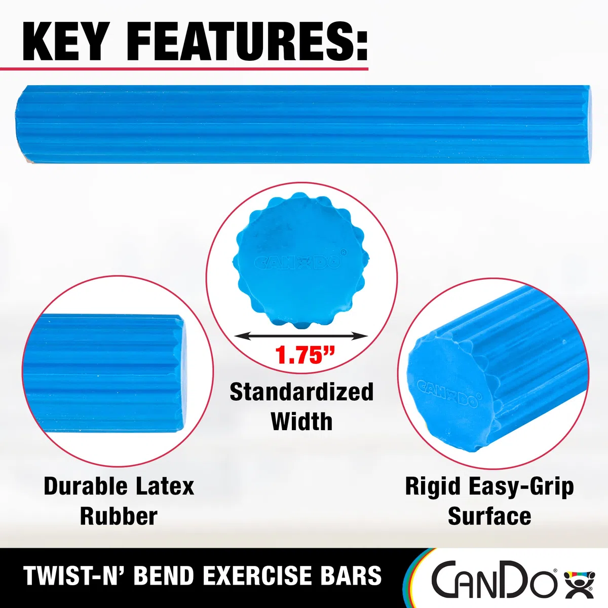 CanDo Barre d’Exercice Twist-n-Bend 30,5 cm Bleue, Résistance Élevée – Outil de Renforcement des Mains, des Poignets et des Épaules pour la Physiothérapie et l’Ergothérapie