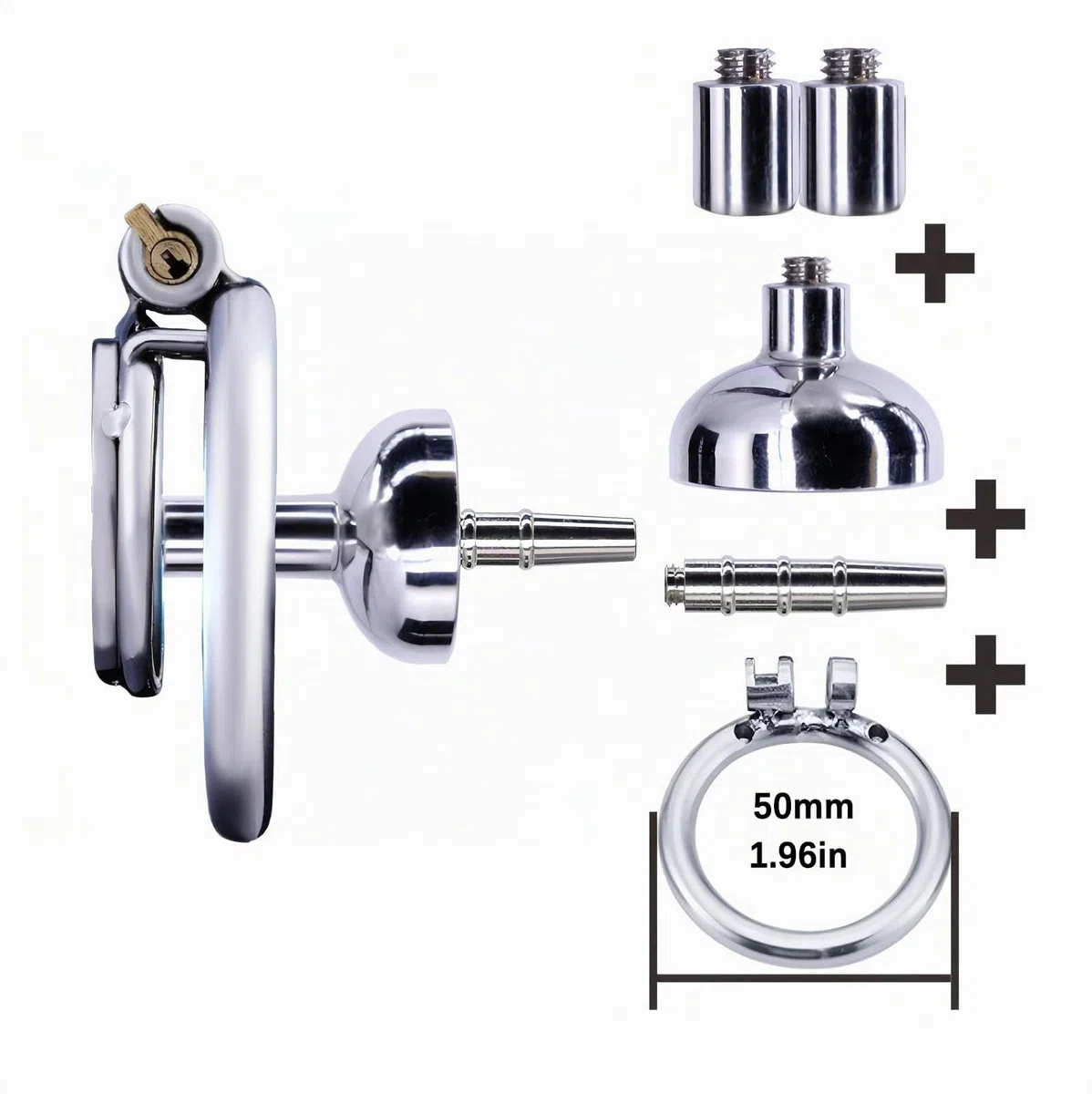 Cage de Chasteté Pénis Inversé, Chastity Cage Man avec Cathéter et Collecteur D'urine, Sex Toýs Homme Cage Chastetée en Acier Inoxydable avec Serrure pour Bondage le Pénis (C,50mm)