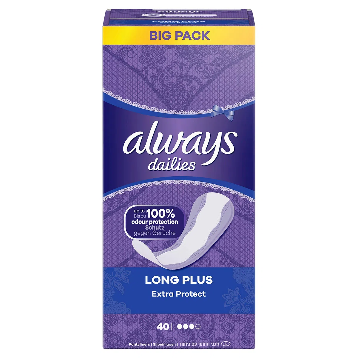 Always Dailies Extra Protect Long Plus Protège-slips, pour femme, (40 bandes), larges, respirants, flexibles et confortables, avec cœur absorbant