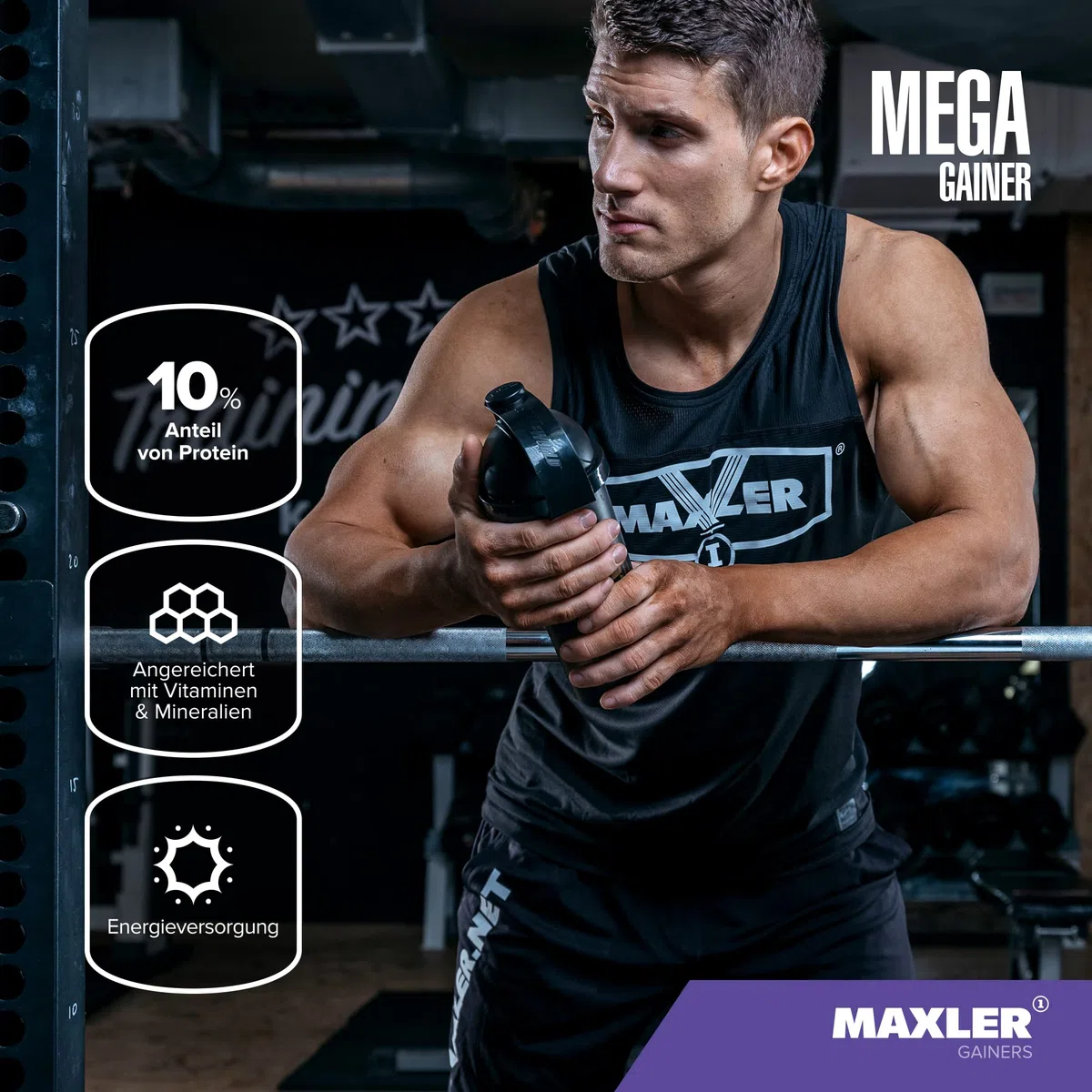 Maxler Mega Gainer - Gain de poids pour développer les muscles - Vanille - 1000g - combinaison de protéines, glucides, vitamines et minéraux - 10% de protéines de lactosérum - shake riche en calories