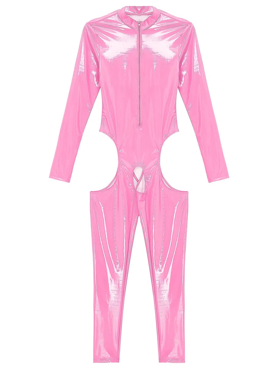Women Jumpsuit Wetlook Body Ouvert Catsuit Combinaison Leder-optik Combinaison Intégrale Ouvert Leggings Gogo Party Nightclub