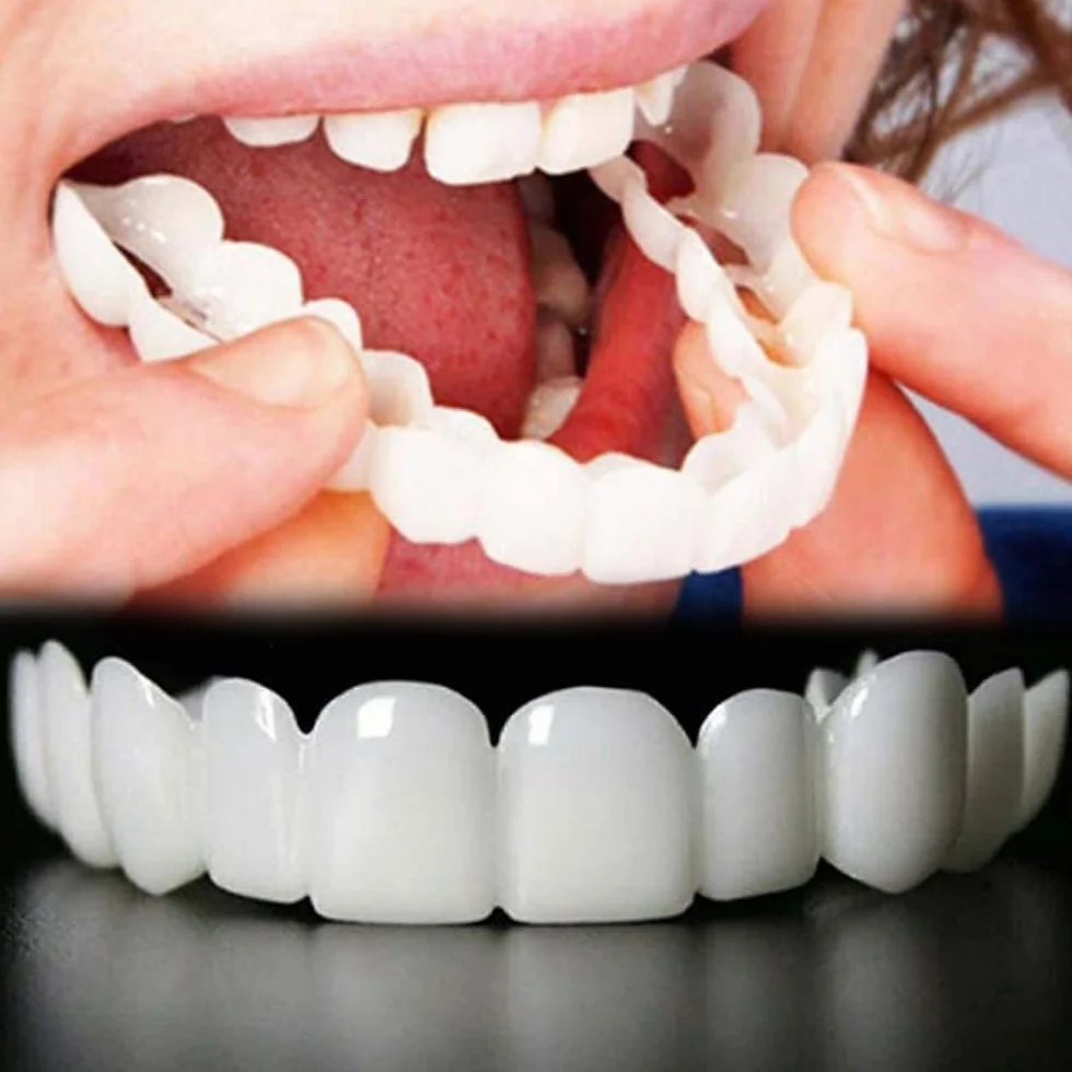 Facette Dentaire,Dentures RéGlables à Clipser ProthèSes Dentaires Amovibles Ajustables,Dents Artificielles,Utilisé Pour Combler Les Espaces Entre Les Dents Manquantes,2 Paires